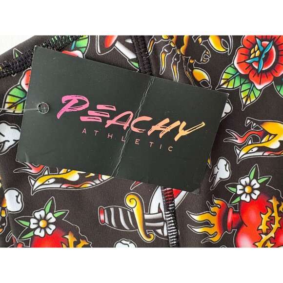 Peachy Athletic NWT “Tatted & Torn” Y2K Biker Workout Booty Shorts Size Medium - Picture 3 of 9